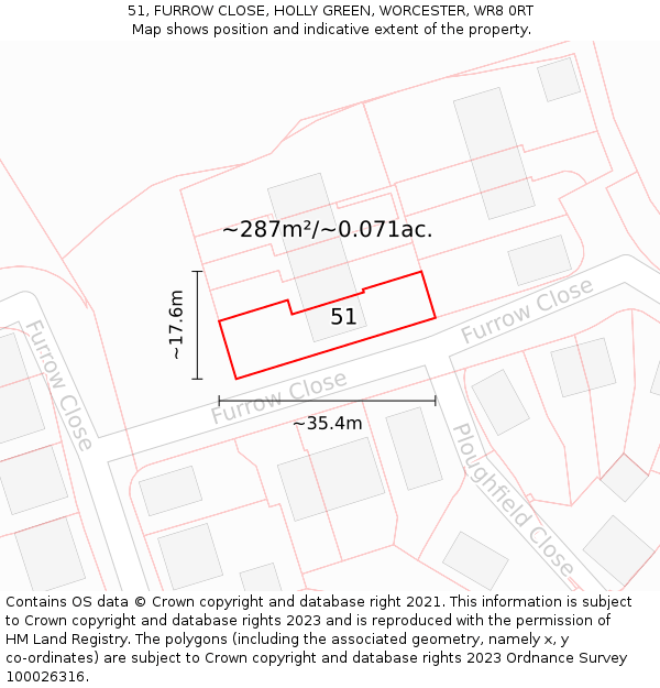 51, FURROW CLOSE, HOLLY GREEN, WORCESTER, WR8 0RT: Plot and title map