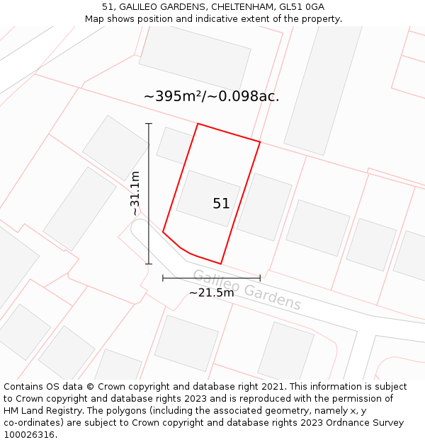 51, GALILEO GARDENS, CHELTENHAM, GL51 0GA: Plot and title map