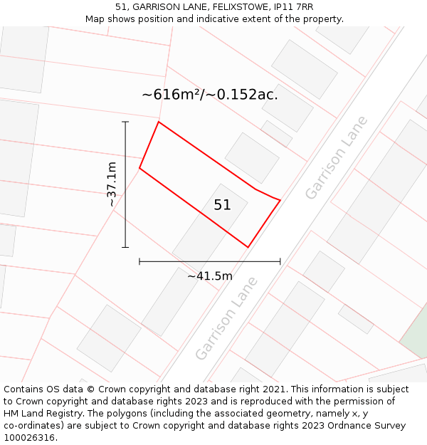 51, GARRISON LANE, FELIXSTOWE, IP11 7RR: Plot and title map