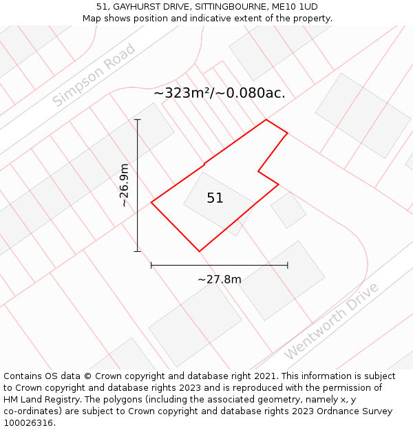 51, GAYHURST DRIVE, SITTINGBOURNE, ME10 1UD: Plot and title map