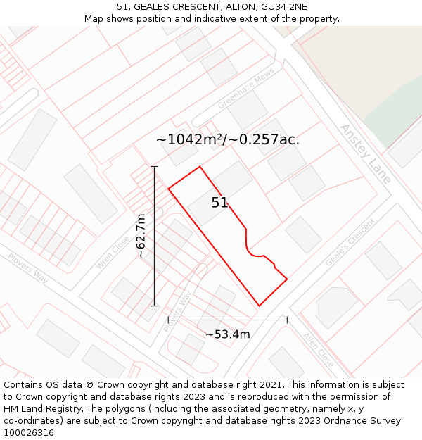 51, GEALES CRESCENT, ALTON, GU34 2NE: Plot and title map