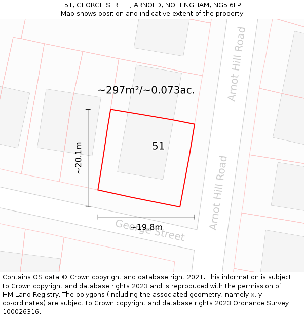 51, GEORGE STREET, ARNOLD, NOTTINGHAM, NG5 6LP: Plot and title map