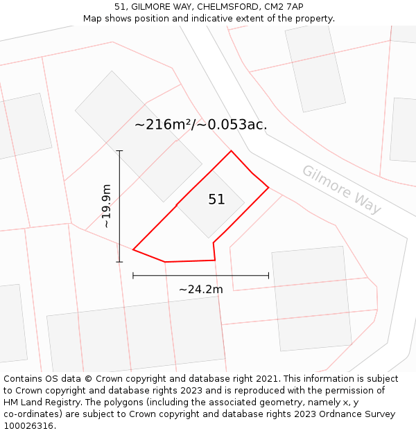 51, GILMORE WAY, CHELMSFORD, CM2 7AP: Plot and title map