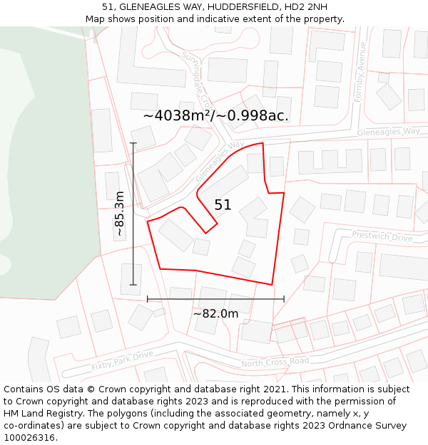 51, GLENEAGLES WAY, HUDDERSFIELD, HD2 2NH: Plot and title map