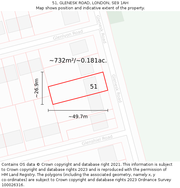 51, GLENESK ROAD, LONDON, SE9 1AH: Plot and title map