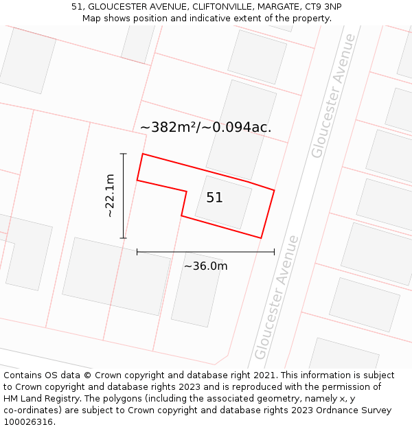 51, GLOUCESTER AVENUE, CLIFTONVILLE, MARGATE, CT9 3NP: Plot and title map