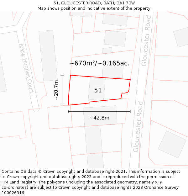 51, GLOUCESTER ROAD, BATH, BA1 7BW: Plot and title map