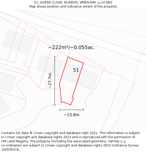 51, GORSE CLOSE, RUABON, WREXHAM, LL14 6BZ: Plot and title map