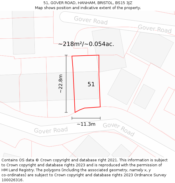 51, GOVER ROAD, HANHAM, BRISTOL, BS15 3JZ: Plot and title map