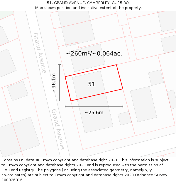 51, GRAND AVENUE, CAMBERLEY, GU15 3QJ: Plot and title map