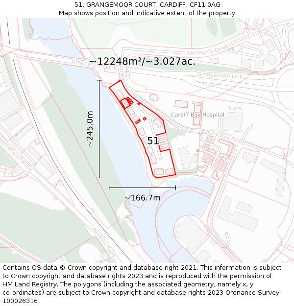 51, GRANGEMOOR COURT, CARDIFF, CF11 0AG: Plot and title map