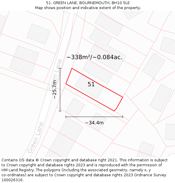 51, GREEN LANE, BOURNEMOUTH, BH10 5LE: Plot and title map