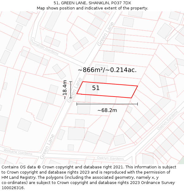 51, GREEN LANE, SHANKLIN, PO37 7DX: Plot and title map