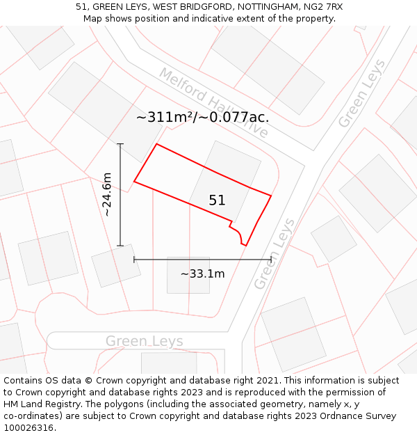 51, GREEN LEYS, WEST BRIDGFORD, NOTTINGHAM, NG2 7RX: Plot and title map