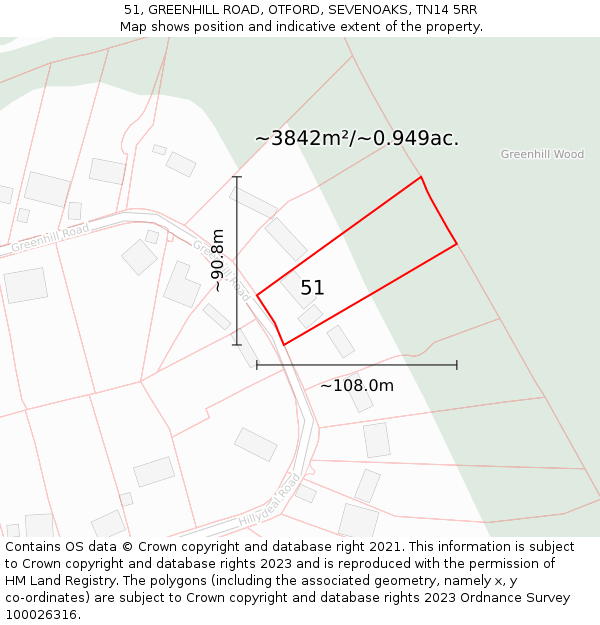 51, GREENHILL ROAD, OTFORD, SEVENOAKS, TN14 5RR: Plot and title map