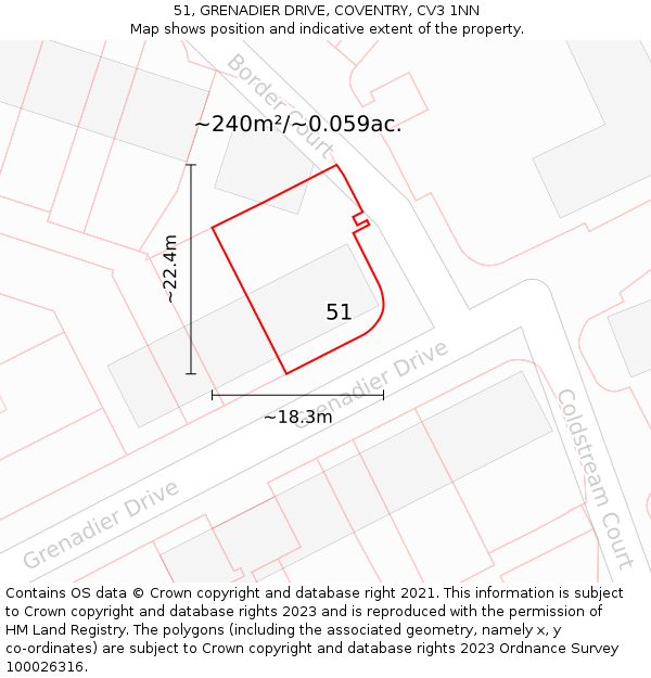 51, GRENADIER DRIVE, COVENTRY, CV3 1NN: Plot and title map