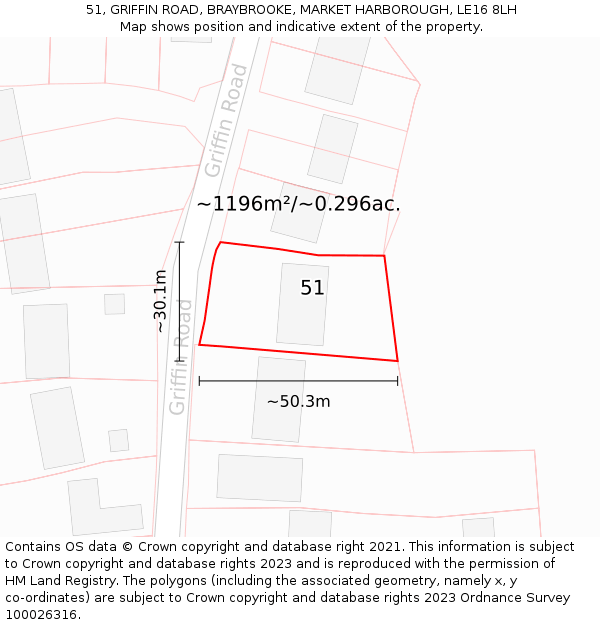 51, GRIFFIN ROAD, BRAYBROOKE, MARKET HARBOROUGH, LE16 8LH: Plot and title map