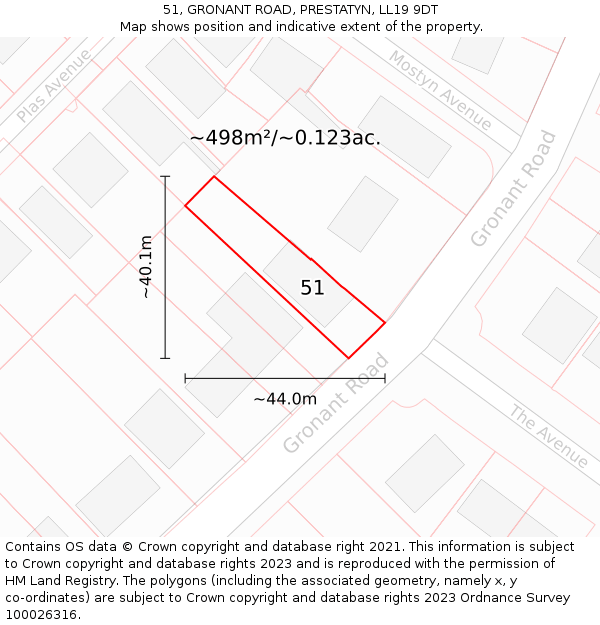 51, GRONANT ROAD, PRESTATYN, LL19 9DT: Plot and title map