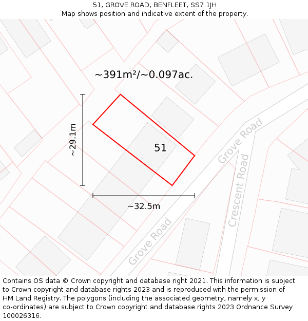 51, GROVE ROAD, BENFLEET, SS7 1JH: Plot and title map