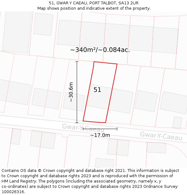 51, GWAR Y CAEAU, PORT TALBOT, SA13 2UR: Plot and title map