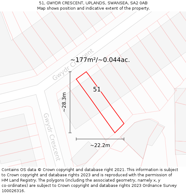 51, GWYDR CRESCENT, UPLANDS, SWANSEA, SA2 0AB: Plot and title map