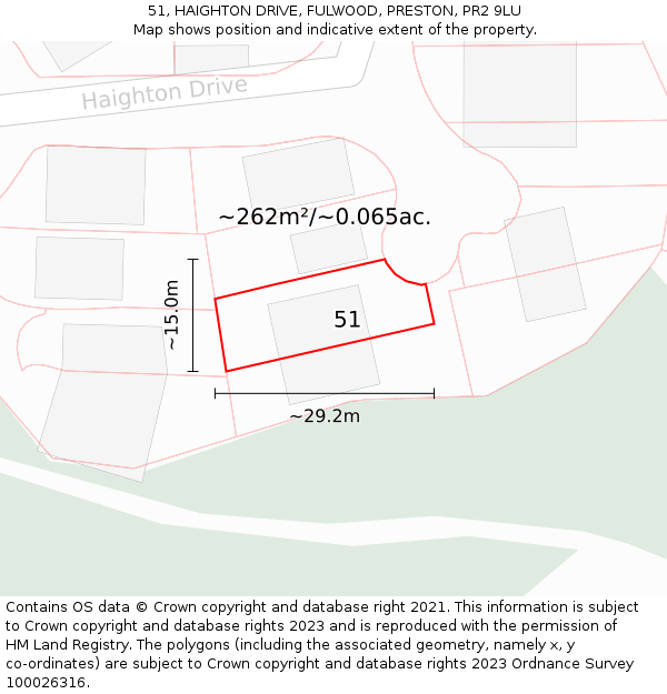 51, HAIGHTON DRIVE, FULWOOD, PRESTON, PR2 9LU: Plot and title map