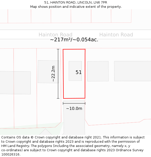 51, HAINTON ROAD, LINCOLN, LN6 7PR: Plot and title map