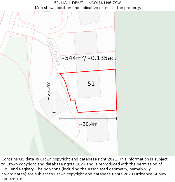 51, HALL DRIVE, LINCOLN, LN6 7SW: Plot and title map