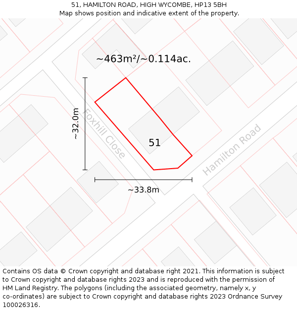 51, HAMILTON ROAD, HIGH WYCOMBE, HP13 5BH: Plot and title map