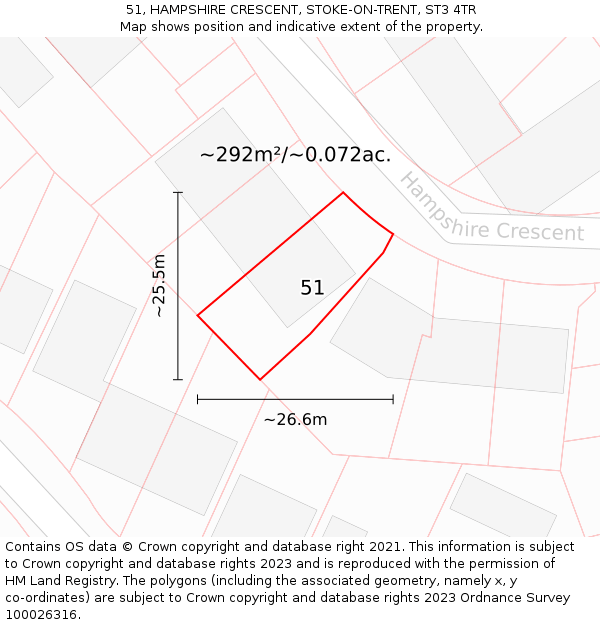 51, HAMPSHIRE CRESCENT, STOKE-ON-TRENT, ST3 4TR: Plot and title map