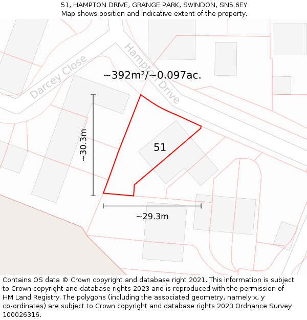 51, HAMPTON DRIVE, GRANGE PARK, SWINDON, SN5 6EY: Plot and title map