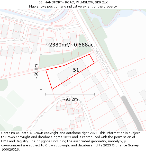 51, HANDFORTH ROAD, WILMSLOW, SK9 2LX: Plot and title map