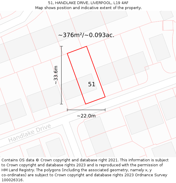 51, HANDLAKE DRIVE, LIVERPOOL, L19 4AF: Plot and title map