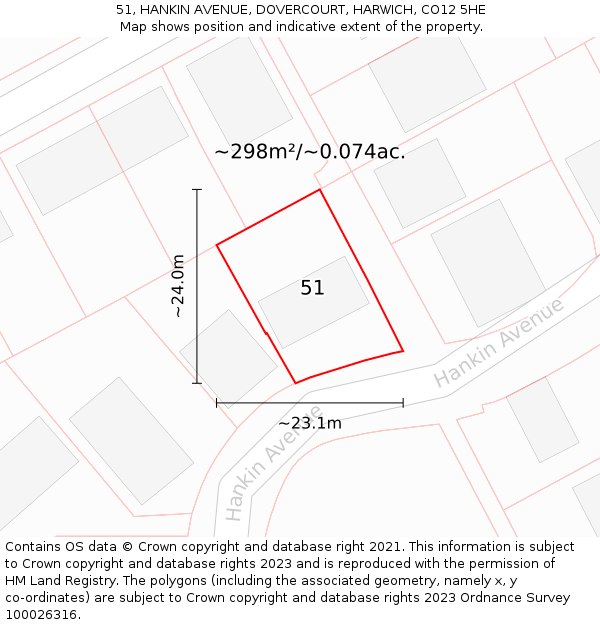 51, HANKIN AVENUE, DOVERCOURT, HARWICH, CO12 5HE: Plot and title map