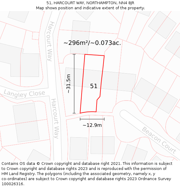 51, HARCOURT WAY, NORTHAMPTON, NN4 8JR: Plot and title map