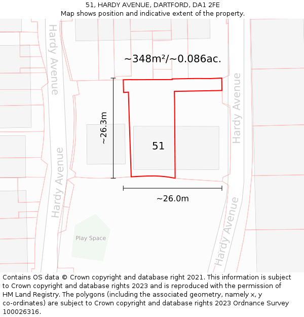 51, HARDY AVENUE, DARTFORD, DA1 2FE: Plot and title map