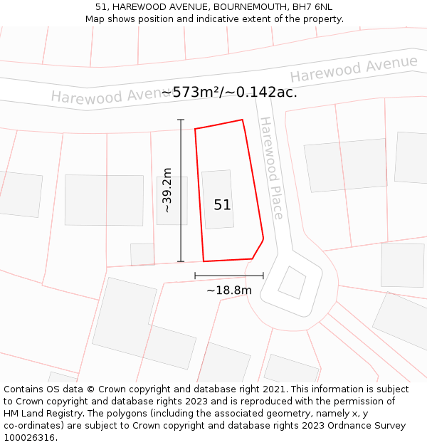 51, HAREWOOD AVENUE, BOURNEMOUTH, BH7 6NL: Plot and title map