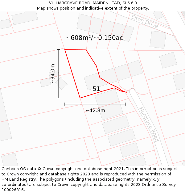51, HARGRAVE ROAD, MAIDENHEAD, SL6 6JR: Plot and title map