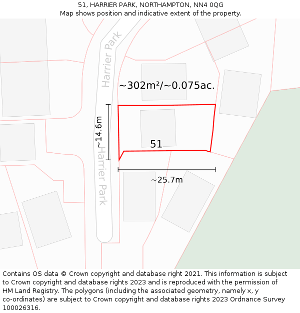 51, HARRIER PARK, NORTHAMPTON, NN4 0QG: Plot and title map