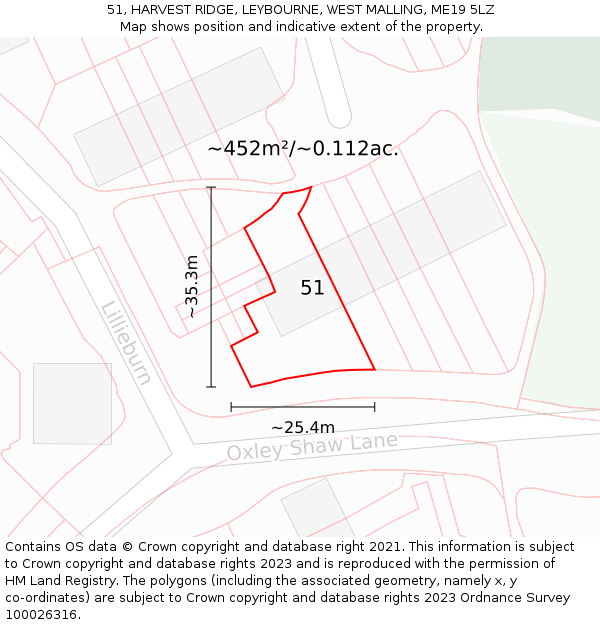 51, HARVEST RIDGE, LEYBOURNE, WEST MALLING, ME19 5LZ: Plot and title map