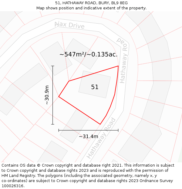 51, HATHAWAY ROAD, BURY, BL9 8EG: Plot and title map