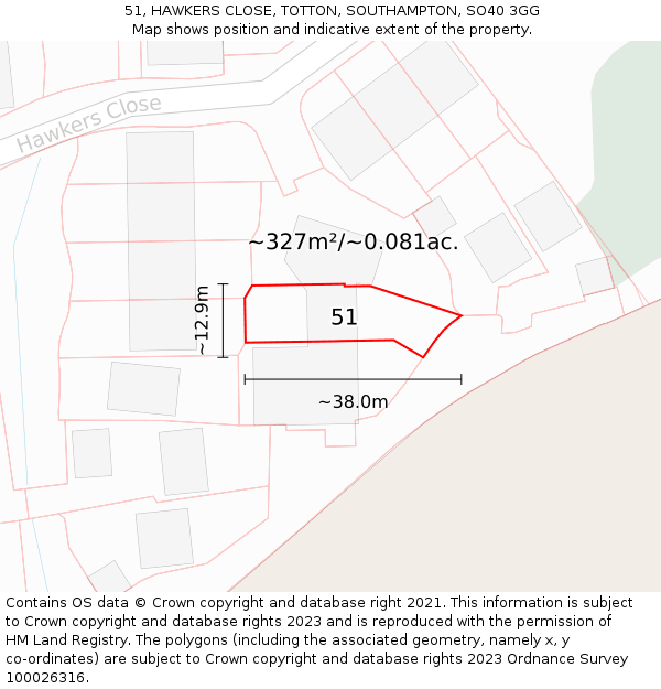 51, HAWKERS CLOSE, TOTTON, SOUTHAMPTON, SO40 3GG: Plot and title map