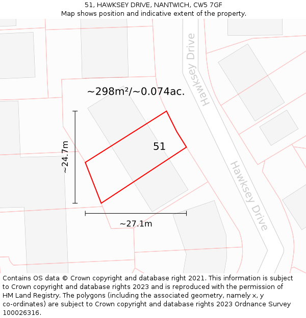 51, HAWKSEY DRIVE, NANTWICH, CW5 7GF: Plot and title map