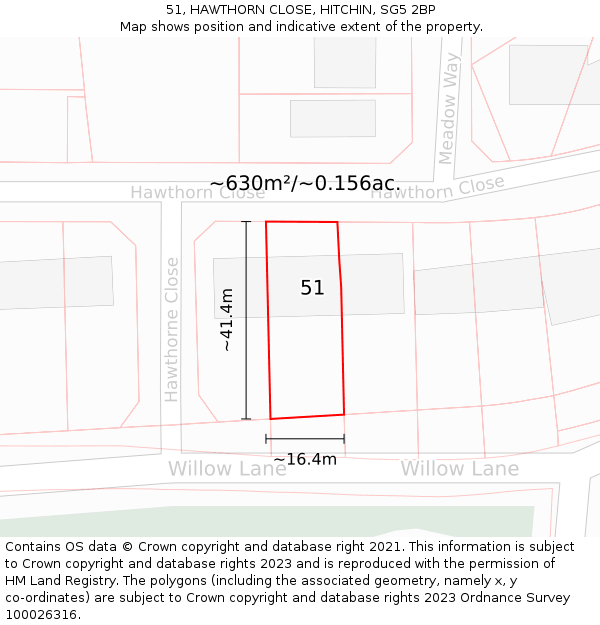 51, HAWTHORN CLOSE, HITCHIN, SG5 2BP: Plot and title map