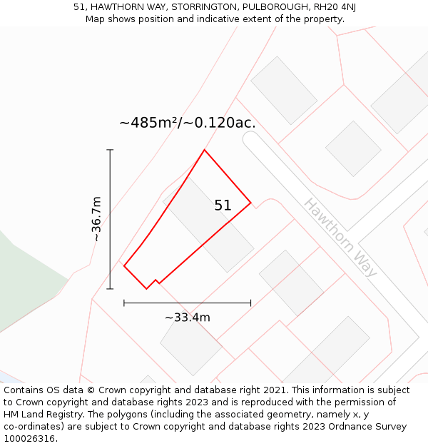 51, HAWTHORN WAY, STORRINGTON, PULBOROUGH, RH20 4NJ: Plot and title map