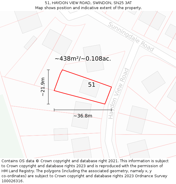 51, HAYDON VIEW ROAD, SWINDON, SN25 3AT: Plot and title map