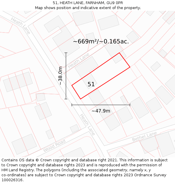 51, HEATH LANE, FARNHAM, GU9 0PR: Plot and title map