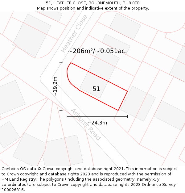 51, HEATHER CLOSE, BOURNEMOUTH, BH8 0ER: Plot and title map