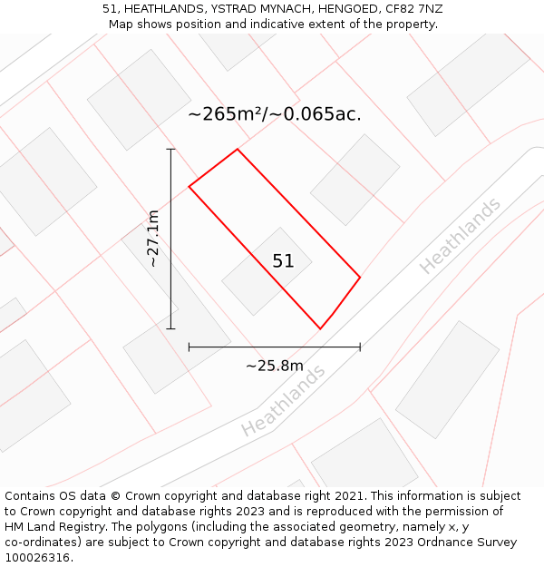 51, HEATHLANDS, YSTRAD MYNACH, HENGOED, CF82 7NZ: Plot and title map