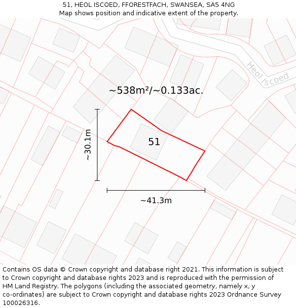 51, HEOL ISCOED, FFORESTFACH, SWANSEA, SA5 4NG: Plot and title map